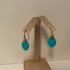 BARSE EARRINGS 925 STERLING SILVER WIRES BLUE TURQUOISE MARQUISE SHAPE DROP